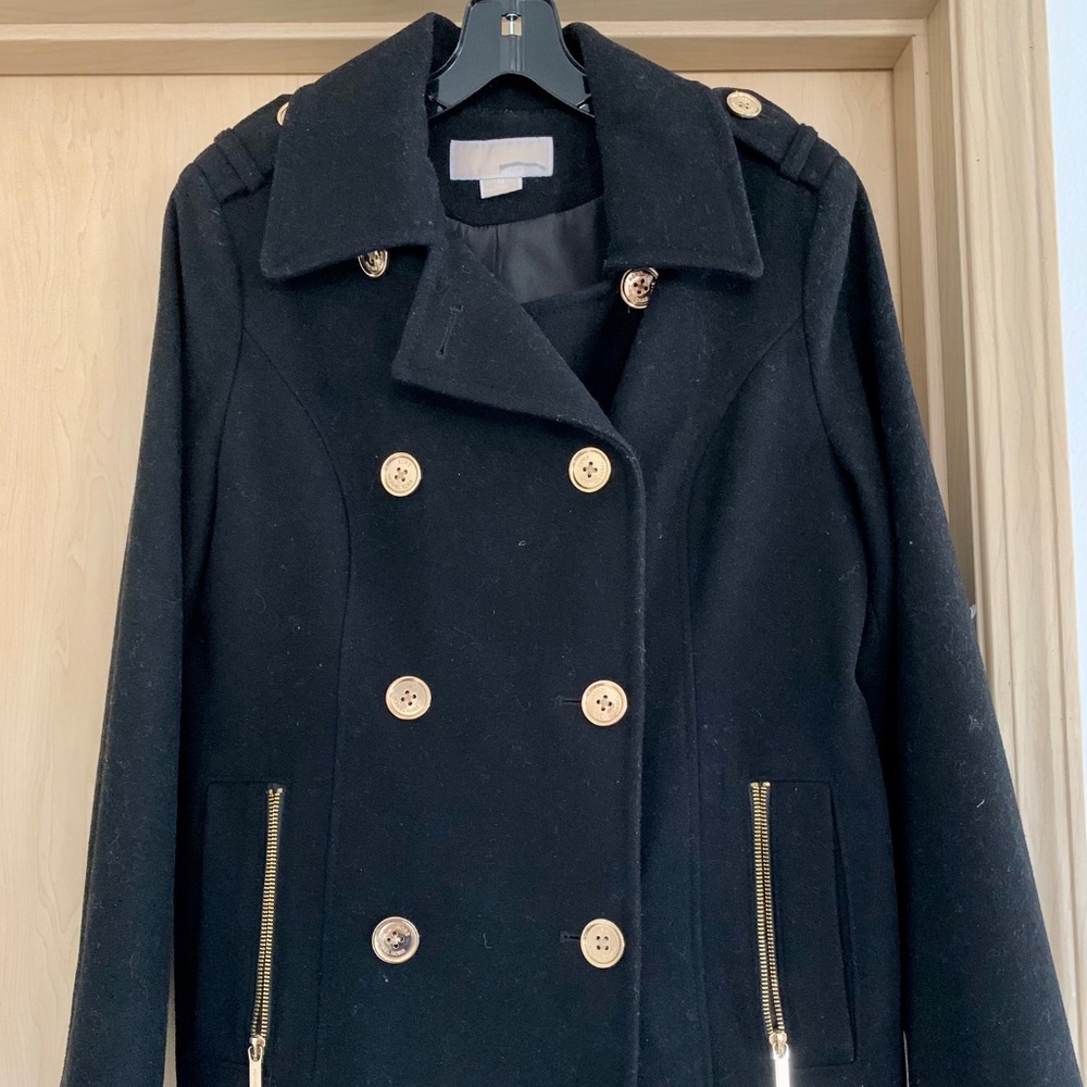 Michael Kors Black 100% Wool Pea Coat Size 12
